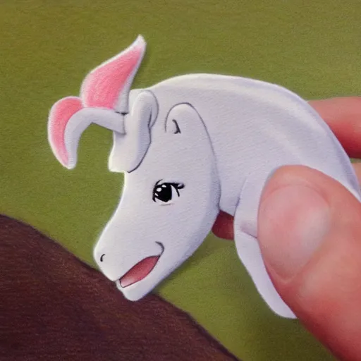 Image similar to Baby unicorn lying in the hand, GHIBLI, realistic style