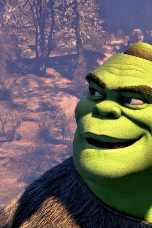 Image similar to shrek 👌, cinematic, photoreal, by red dead redemption 2