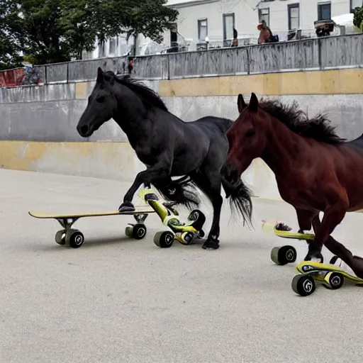 Prompt: horses skateboarding