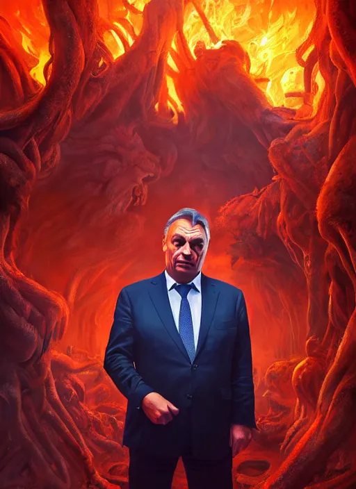 Prompt: photo of viktor orban in hell, in the style of stefan kostic, realistic, professionally, professionally color graded, half body shot, sharp focus, 8 k high definition, insanely detailed, intricate, elegant, art by stanley lau and artgerm