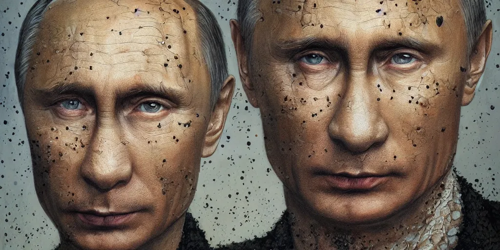 Image similar to portrait of vladimir putin's face made up of worms, james gurney, greg rutkowski, photorealistic, hyperdetailed