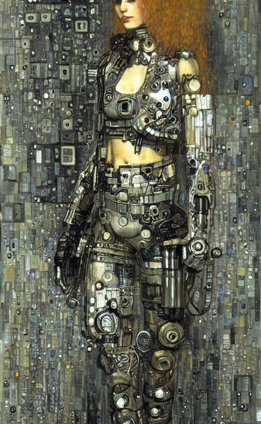 Image similar to cybernetic female supersoldier armed with laser rifle, intricate detail, klimt, royo, whealan,