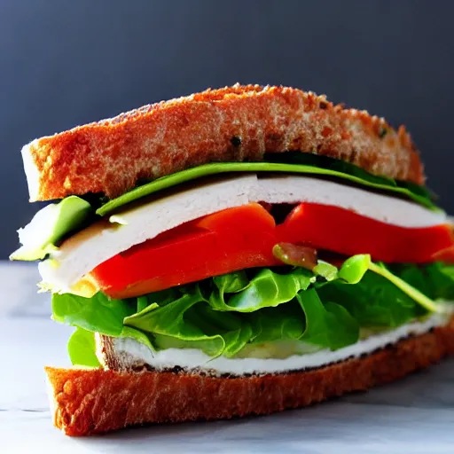 Image similar to the most delicious sandwich ever made, all the fixings, loaded