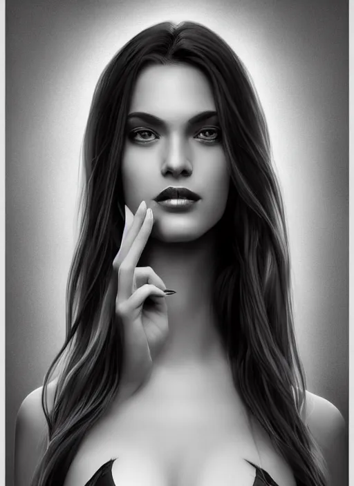 Prompt: full body portrait of a beautiful woman in black and white, photorealistic, hair down to waist, in the style of Kevin Kostic, art by diego fazio and diegoKoi and artgerm, hyper sharp focus, 8k highly detailed