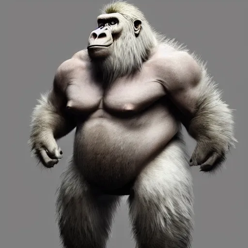 Image similar to extremely scary angry old tough rough looking albino gorilla. scars, scary, gruffness, interesting 3 d character concept by square enix, in the style of league of legends, hyper detailed, character modeling, cinematic, final fantasy, character concept, ray tracing, fur details, maya, c 4 d, artstation