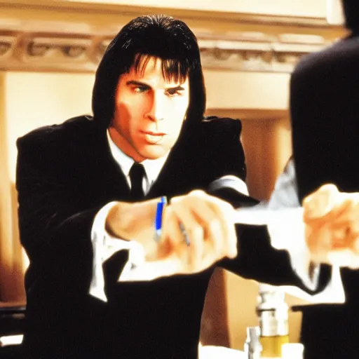 Prompt: confused John Travolta Pulp Fiction in the Supreme Court