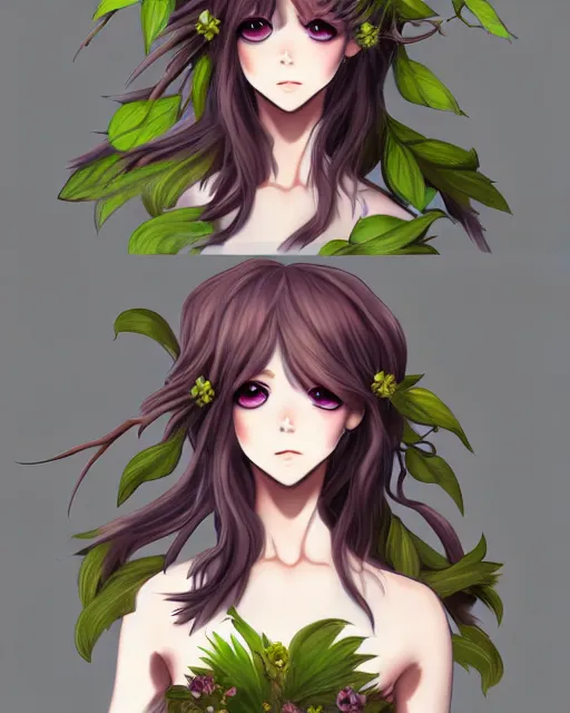 Prompt: character concept art of an anime dryad | | cute - fine - face, pretty face, realistic shaded perfect face, fine details by hyeyoung kim, trending on artstation