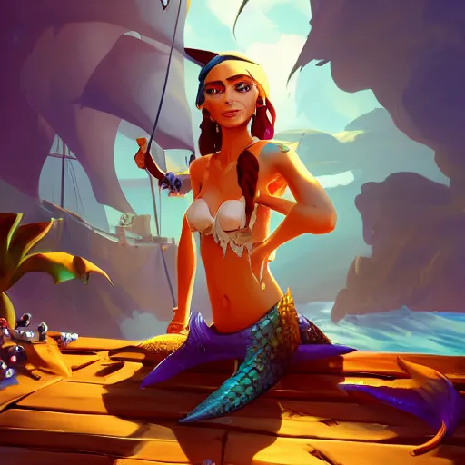 Image similar to jack the pirate mermaid on sea of thieves game avatar hero, behance hd by jesper ejsing, by rhads, makoto shinkai and lois van baarle, ilya kuvshinov, rossdraws global illumination