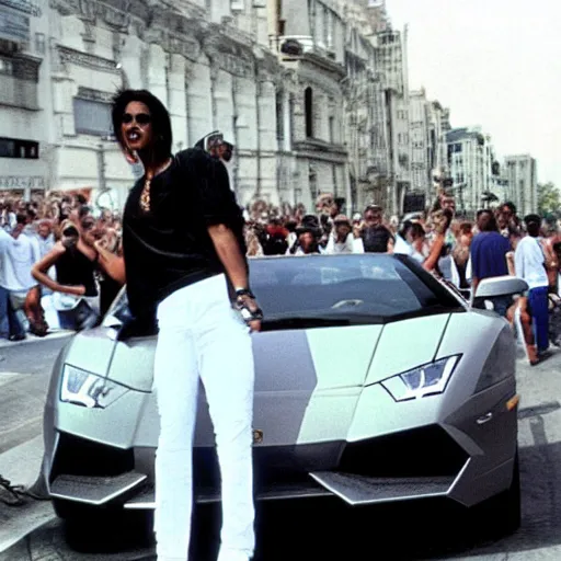 Image similar to michael jackson in a lamborghini convertible