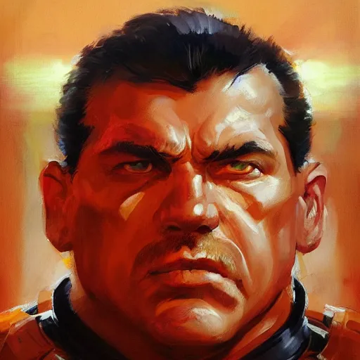 Image similar to greg manchess portrait of mario as doomguy, medium shot, asymmetrical, profile picture, organic painting, sunny day, matte painting, bold shapes, hard edges, street art, trending on artstation, by huang guangjian and gil elvgren and sachin teng