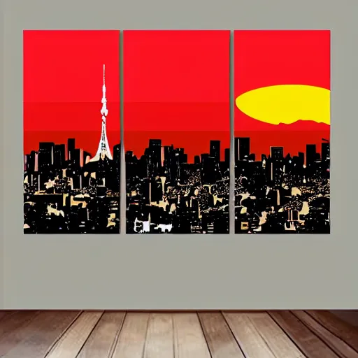 Prompt: vector art tokyo skyline wall art beautiful vibrant