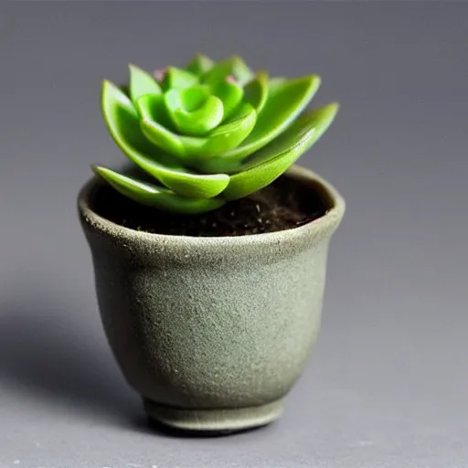 Prompt: Photorealistic art of a ceramic bulbasaur plant pot with a succulent growing in it, high defintion, intricately detailed