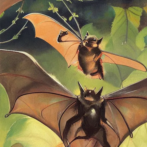 Prompt: a highly detailed beautiful portrait of newly evolved terrestrial bats, speculative evolution, english countryside, by gregory manchess, james gurney, james jean