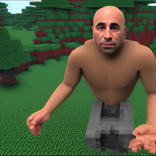 Prompt: joe rogan minecraft in real life, 8 k, 4 k uhd, realistic, hyper realistic, super detailed, very detailed, detailed