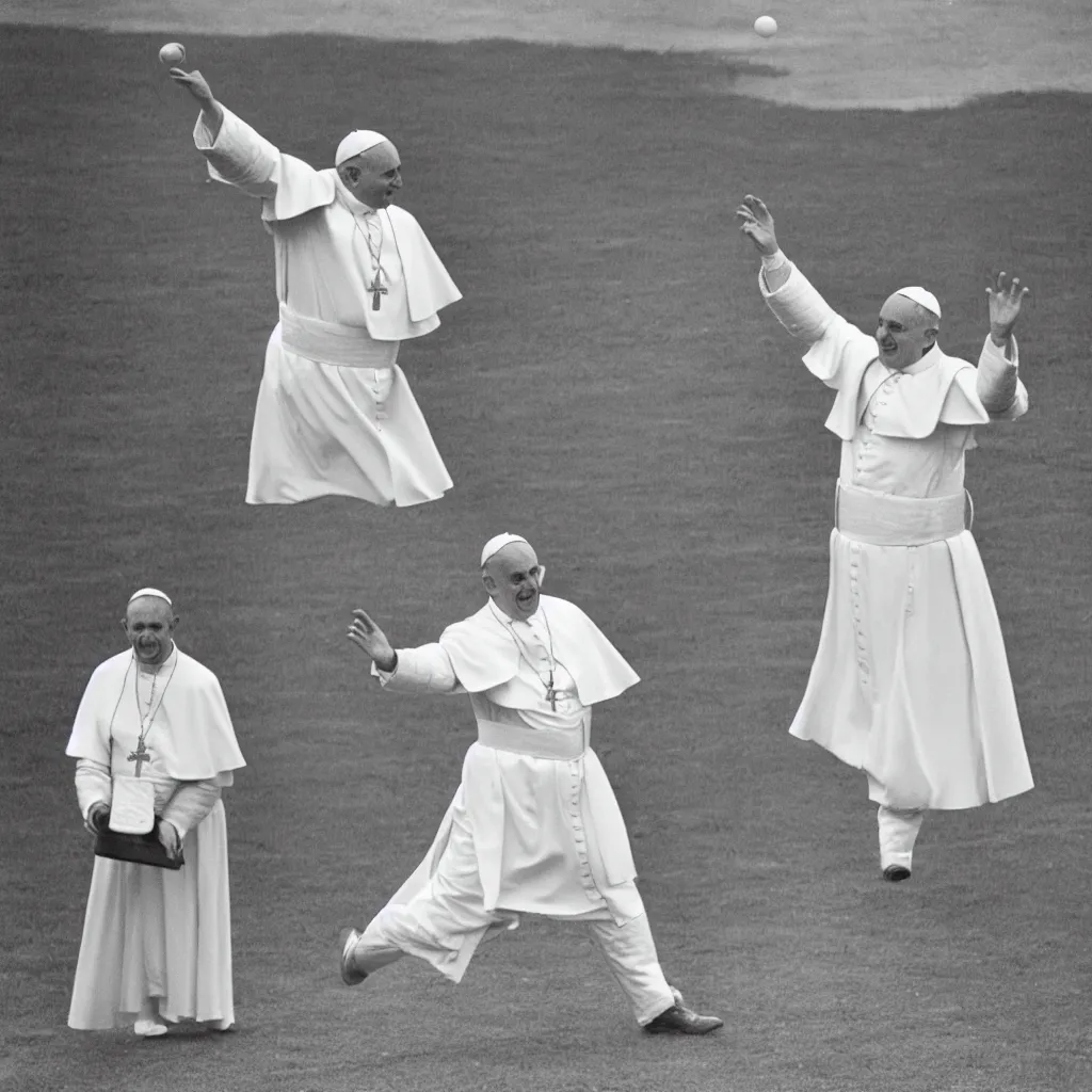 Prompt: the pope throwing a discus, vintage photograph, 8 k