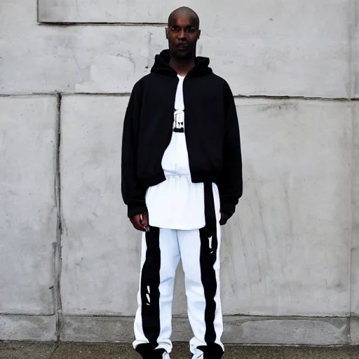 Image similar to jesus in virgil abloh nike hoodie and track pants by nicola samori, jean jacket, off - white style