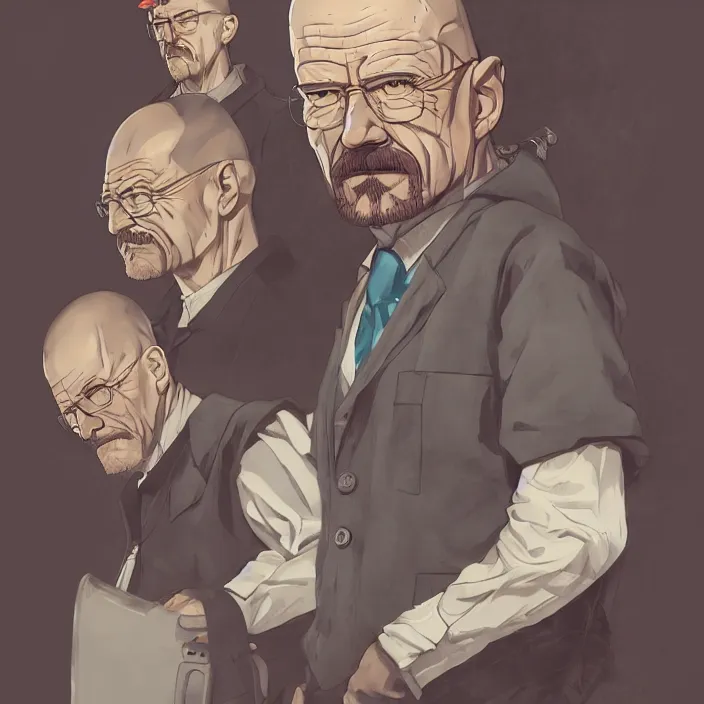 Prompt: The Portrait of Walter White, Anime Fantasy Illustration by Tomoyuki Yamasaki, Kyoto Studio, Madhouse, Ufotable, trending on artstation