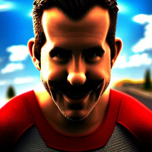 Image similar to super mario as ryan reynolds, highly detailed, extremely high quality, hd, 4 k, 8 k, canon 3 0 0 mm, professional photographer, 4 0 mp, lifelike, top - rated, award winning, realistic, detailed lighting, detailed shadows, sharp, no blur, edited, corrected, trending