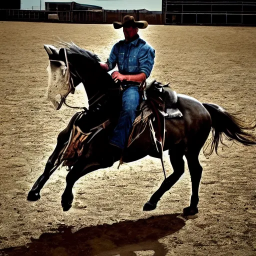 Image similar to A cowboy riding a futuristic chrome horse