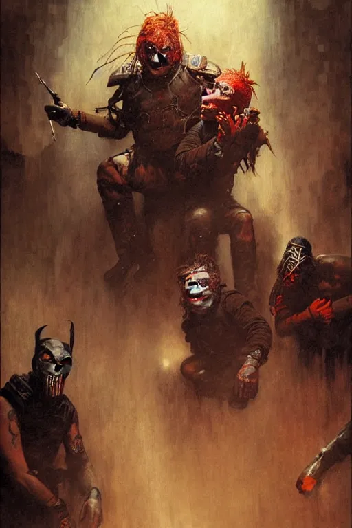 Prompt: slipknot band portrait dnd, painting by gaston bussiere, craig mullins, greg rutkowski, yoji shinkawa