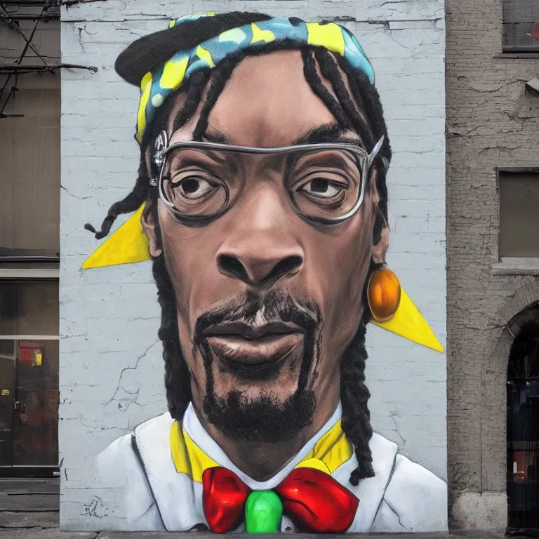 Image similar to Street-art portrait of Snoop Dog as a Pokemon Trainer in style of Banksy, photorealism