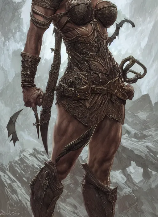Prompt: very muscled Amazon elf as a ruggedly mean looking heroine, intricate, elegant, highly detailed, centered, digital painting, artstation, concept art, smooth, sharp focus, illustration, art by artgerm and donato giancola and Joseph Christian Leyendecker, WLOP