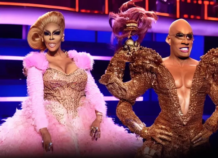 Image similar to broadcast still of jordan peterson as a contestant of ru paul's drag race, 4 k