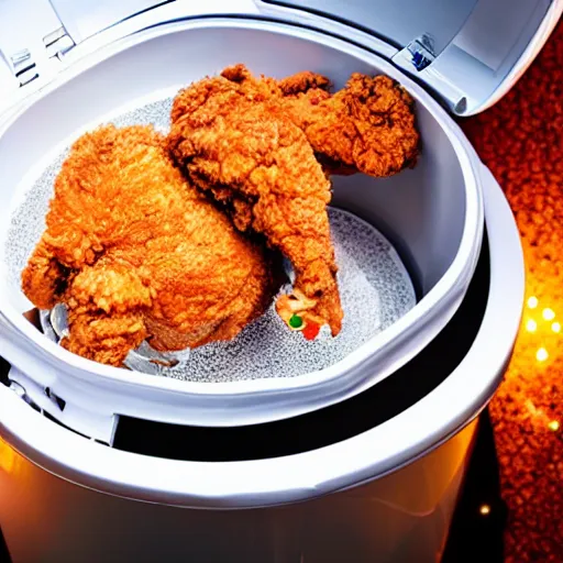 Image similar to open toilet with fried chicken inside of it, christmas lights attached