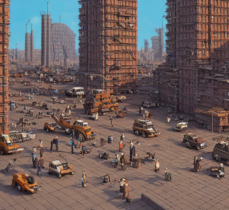 Image similar to hyperrealism photography hyperrealism concept art of highly detailed beavers builders that building highly detailed futuristic city with bricks by wes anderson and hasui kawase and scott listfield sci - fi style hyperrealism rendered in blender and octane render