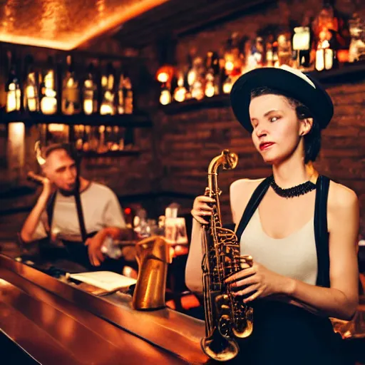 Prompt: a woman in a jazz bar