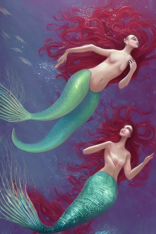 Image similar to beautiful mermaid swimming through coral reefs by charlie bowater