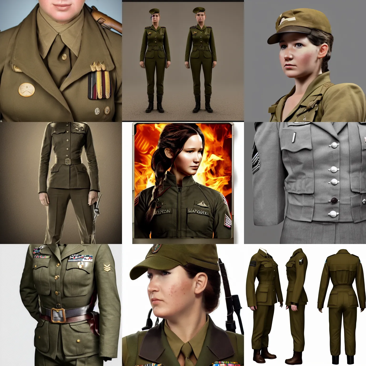 Prompt: ( ( ( ( ( katniss everdeen ) ) ) ) ) wearing ww 2 general's uniform, photo of head, upper body, and lower body, isolated on white background, 4 k / 8 k