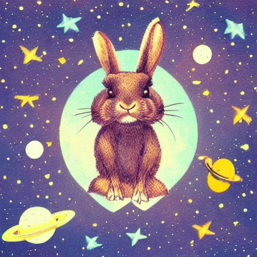 Prompt: rabbit in space