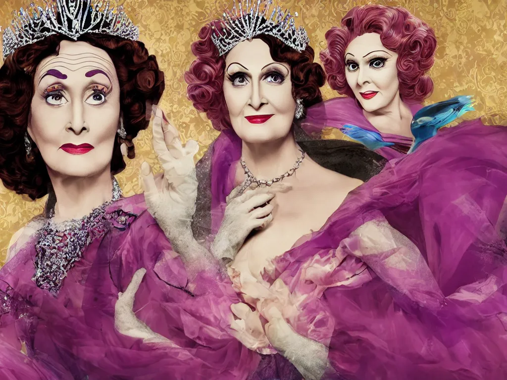 Prompt: Norma Desmond as a Disney Princess, highly detailed, 8k resolution