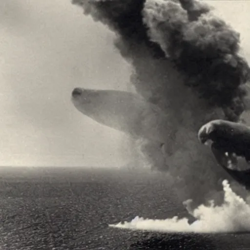 Prompt: historic photo of a huge manatee as the zepplin in the hindenburg disaster, on fire, crashing to the ground, surreal, historic, 1930s :: extremely realistic, extremely detailed, 8k, octane render