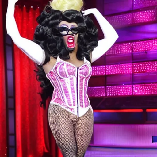 Prompt: still of John Oliver as a drag queen on RuPaul's drag race n-6