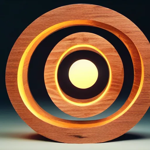 Image similar to circle shaped sculpture, curves, wood, colored lights, portal