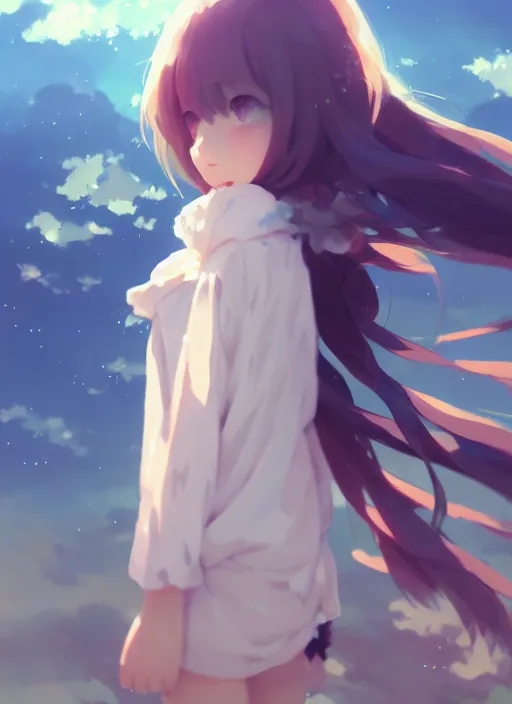 Image similar to portrait of cute girl, cloudy sky background lush landscape illustration concept art anime key visual trending pixiv fanbox by wlop and greg rutkowski and makoto shinkai and studio ghibli