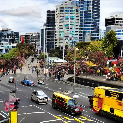 Prompt: Auckland City being taken over by giant bees