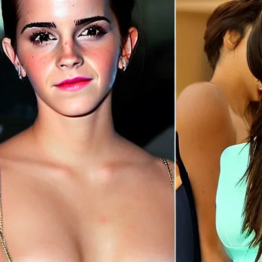 Image similar to emma watson mixed with kim kardashian, 5 0 - 5 0 mixture