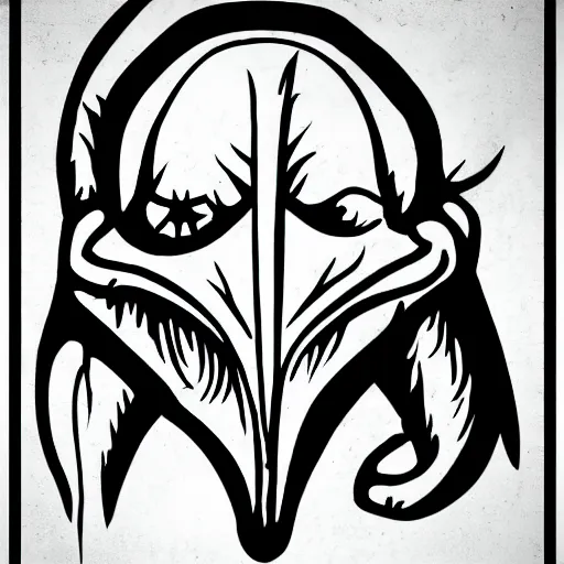 Prompt: logo of a plague doctor mask, black and white