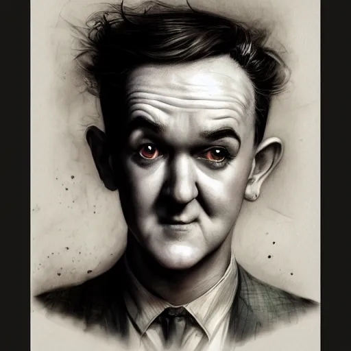 Image similar to stan laurel character portrait, lean face, cinematic lighting, glowing grey eyes, hyper - detailed, 4 k, high resolution, in the style of charlie bowater, tom bagshaw, single face, symmetrical, headshot photograph, insanely detailed and intricate, beautiful, elegant, watercolor, cinematic, portrait, raphaelite, headroom, pierre - auguste renoir