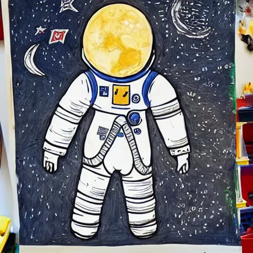 Image similar to children's artwork of the moon landing, detailed