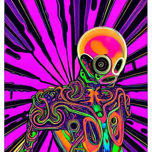 Prompt: psychedelic organic cyborg, art by albert aublet