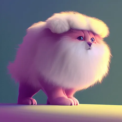 Image similar to mr. fluffy the fluffiest fluff on earth, cute:: by beeple and James Gilleard and Justin Gerard :: ornate, dynamic, particulate, intricate, elegant, highly detailed, centered, artstation, smooth, sharp focus, octane render, 3d