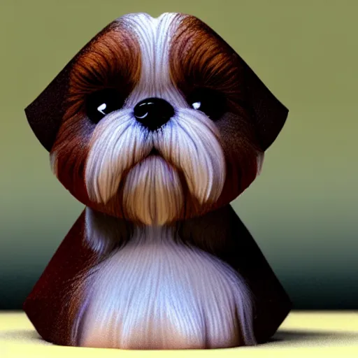 Prompt: shih tzu with dark brown fur, 3 d render, pixar, macro lens