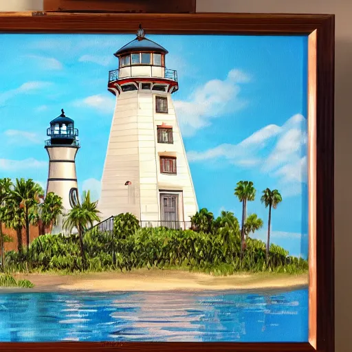 Image similar to painting of universal's islands of adventure lighthouse, universal orlando, artstation