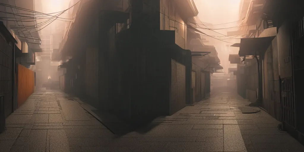 Image similar to a japanese alleyway in the style of blade runner 2049, volumetric lighting,