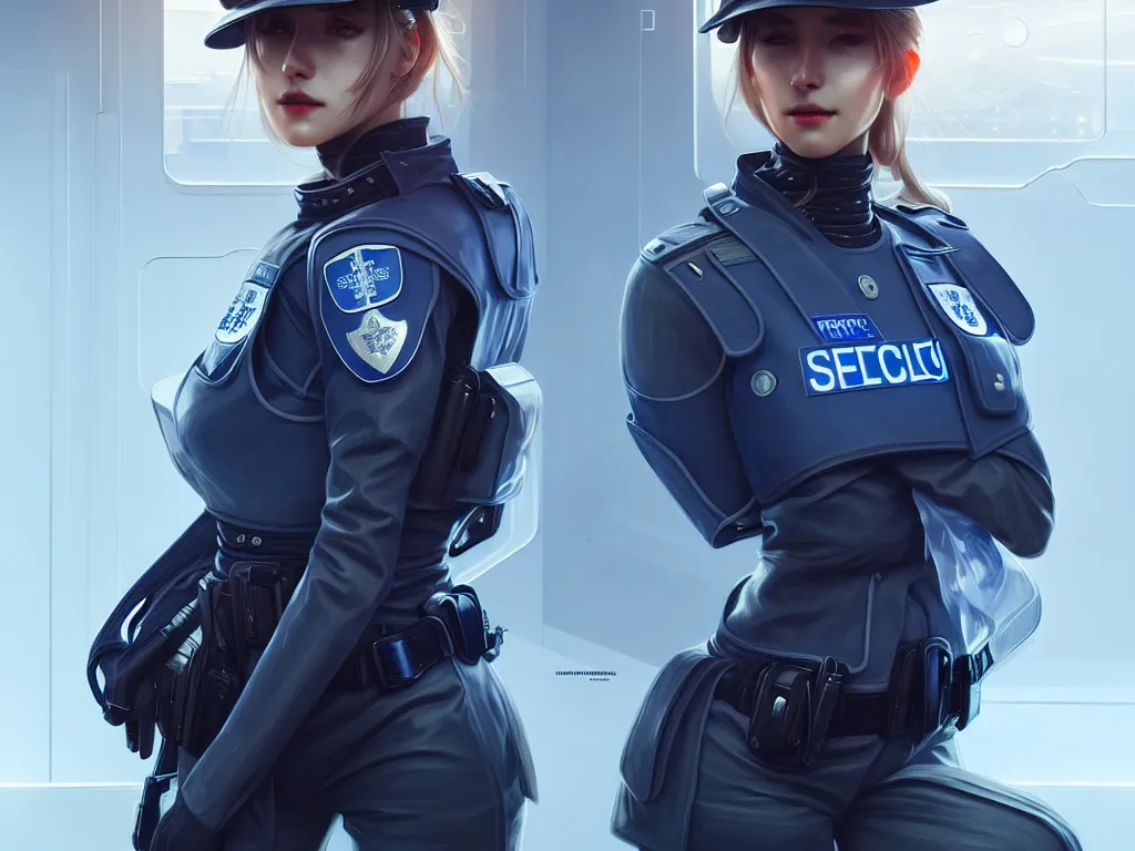 Image similar to portrait futuristic sweden police uniform female, at future neon light rooftop, ssci - fi and fantasy, intricate and very very beautiful and elegant, highly detailed, digital painting, artstation, concept art, smooth and sharp focus, illustration, art by tan zi and ayanamikodon and alphonse mucha and wlop