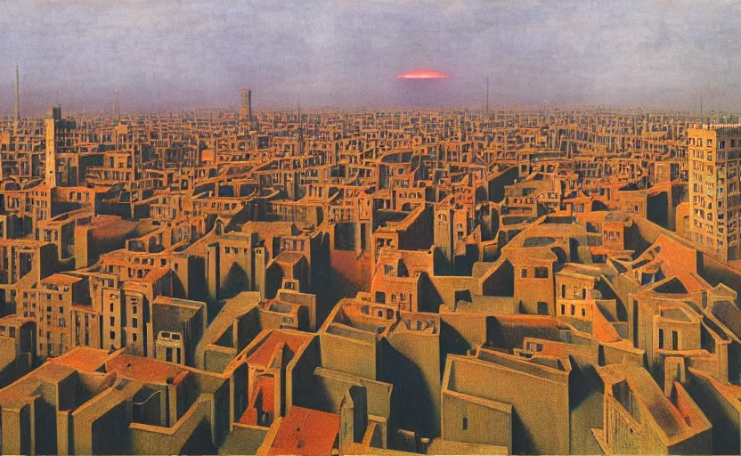 Prompt: A wide angle exterior shot of a mysterious city by George Stubbs zdzisław beksiński, colorfull, vibrant color, UHD 8k